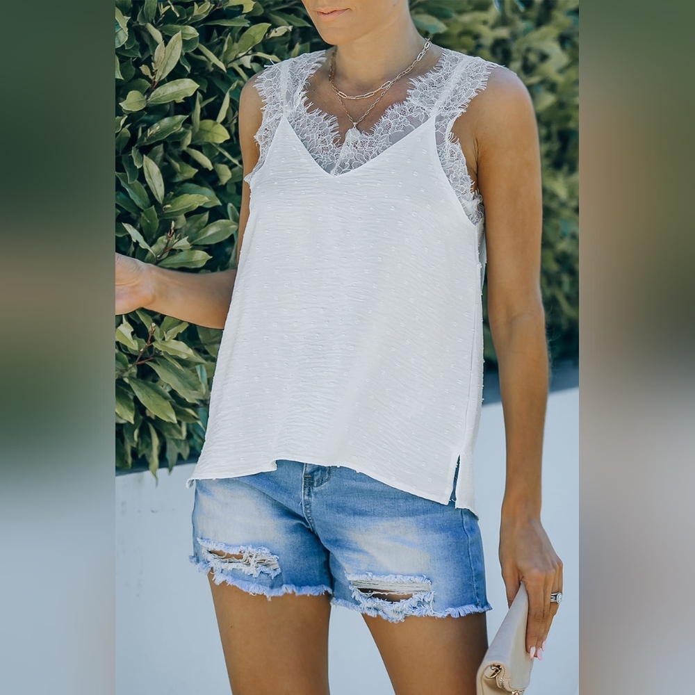 SOLD ‼️White Eyelash V Neck Cami Tank Top‼️SOLD